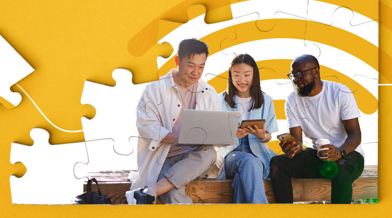 Illustration of students working on Wi-Fi 6 network