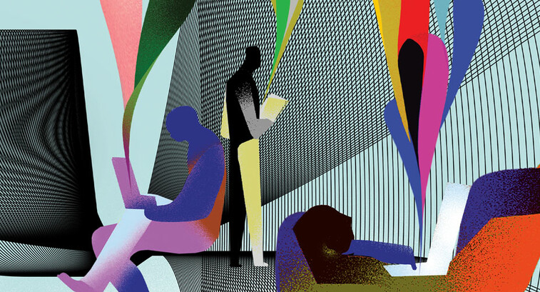 Illustration of figures using laptops