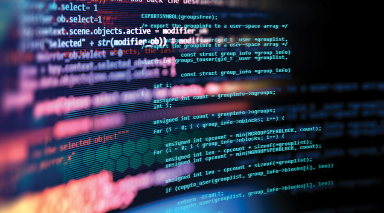 Complex IT environment with applications - screen with code