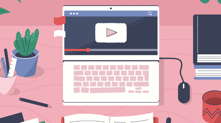 Illustration of a student's desk for online school